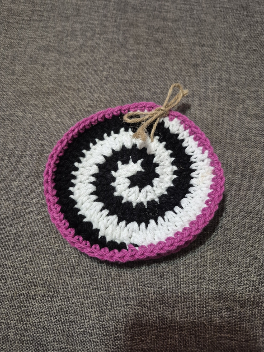 Handmade Spiral Crochet Coaster - Set Of 2 - Black, White & Purple